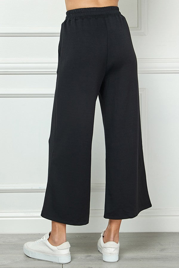 very soft cropped wide leg pants in black-back view