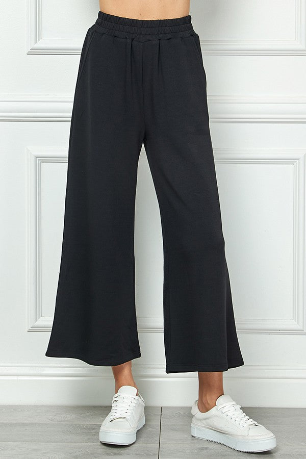 very soft cropped wide leg pants in black-front view