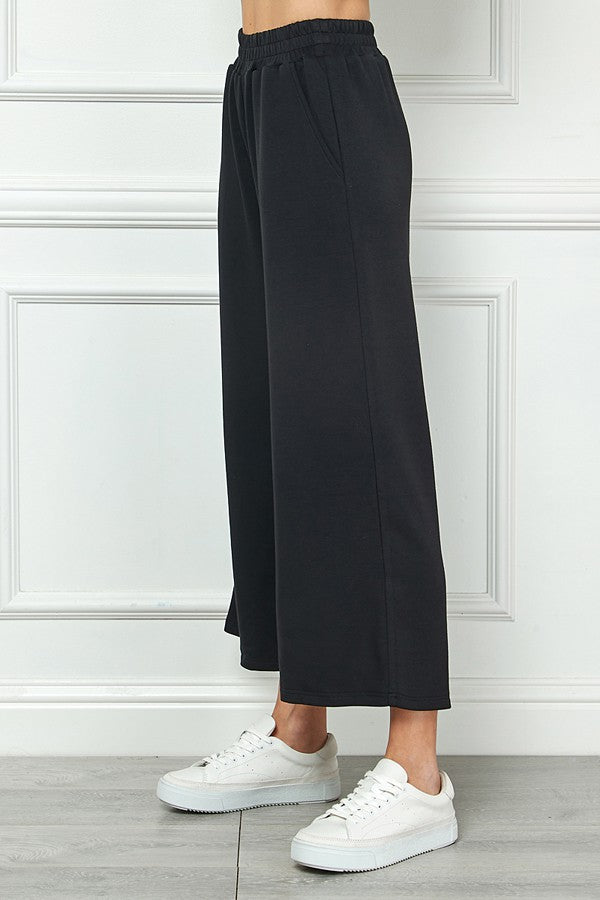 very soft cropped wide leg pants in black-side view