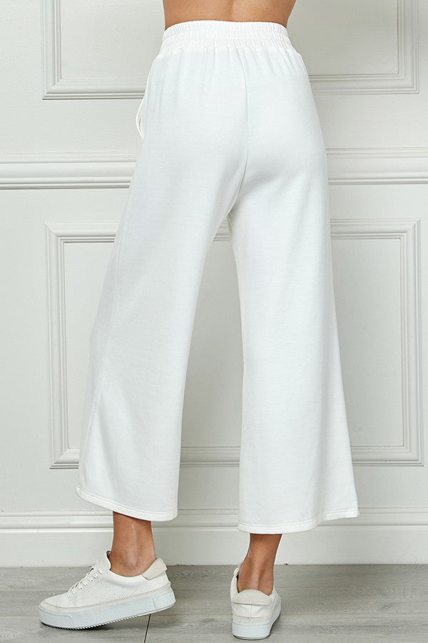 very soft cropped wide leg pants in cream-back view