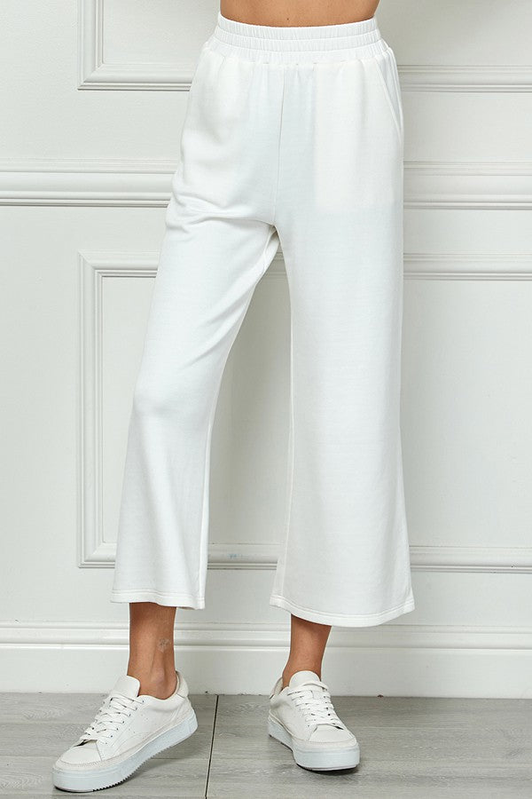 very soft cropped wide leg pants in cream-front view