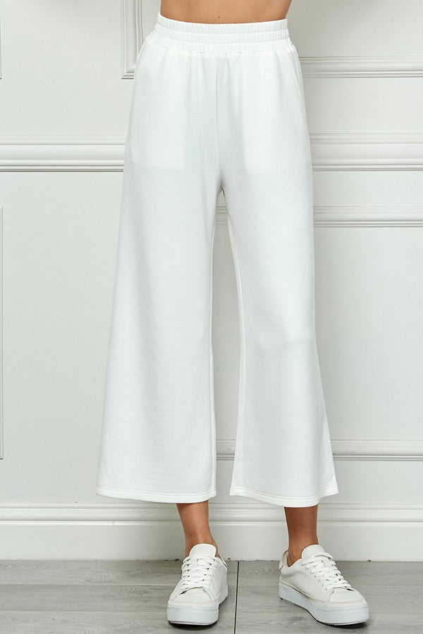 very soft cropped wide leg pants in cream-front view