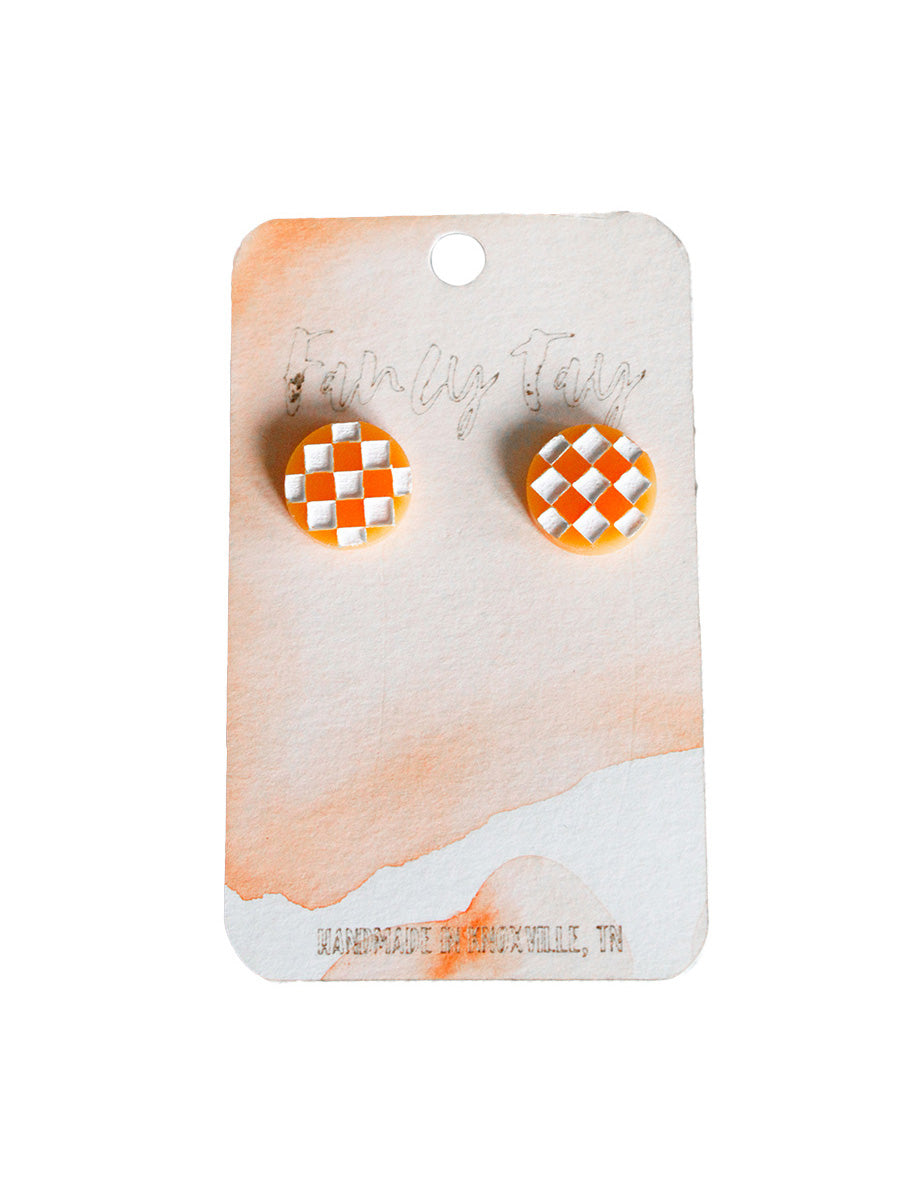 TN Vols Gameday Stud Earrings Orange Checkerboard