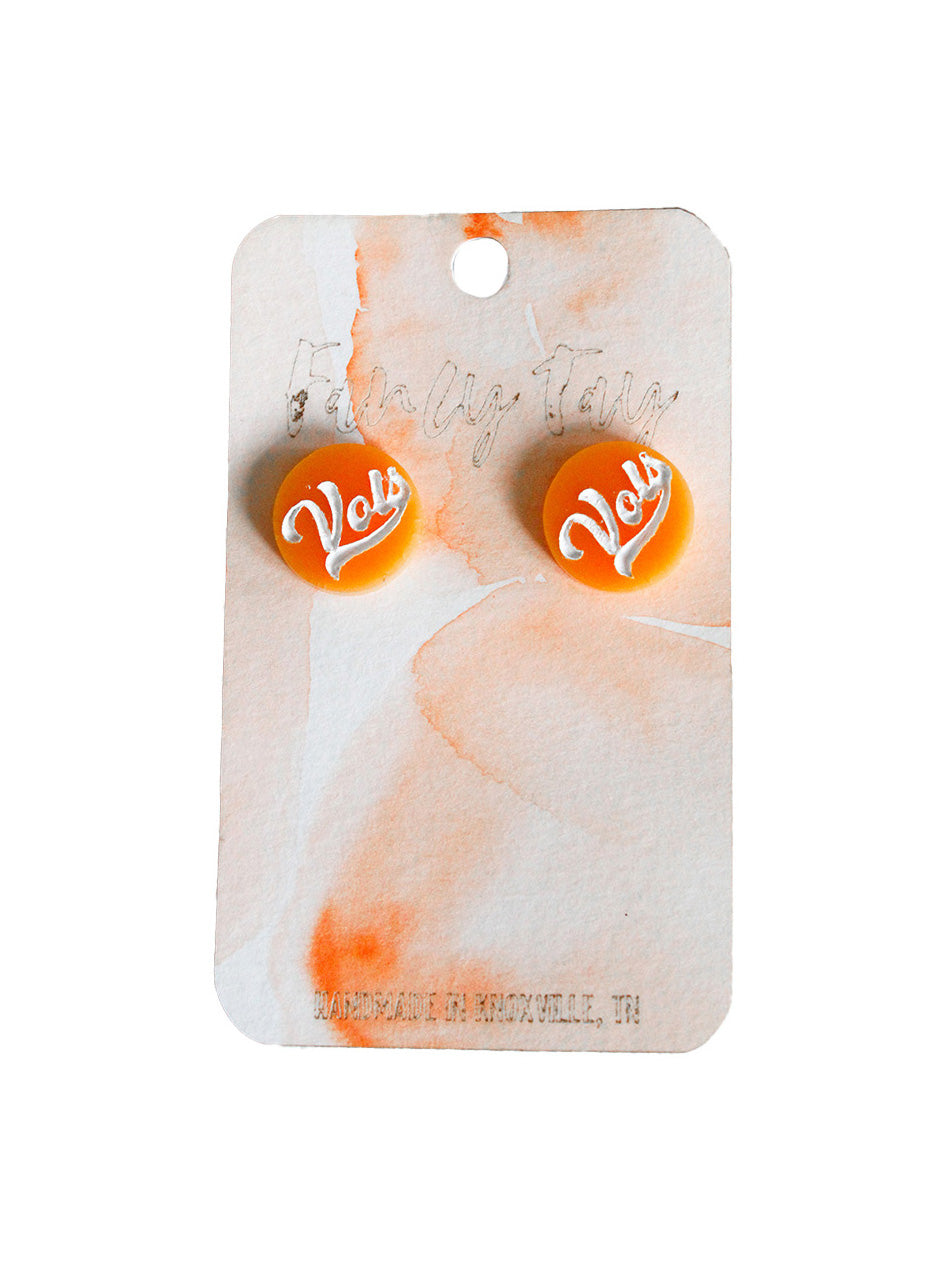 TN Vols Gameday Stud Earrings Orange Vols Script