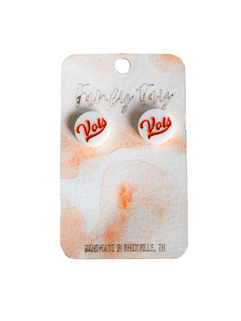 TN Vols Gameday Stud Earrings White Vols Script
