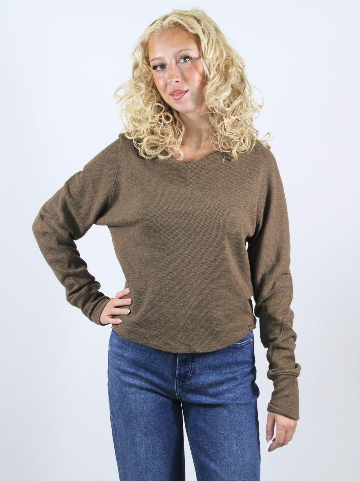 We The Free Jess Long Sleeve Slouchy Thermal Coco Brown Heather