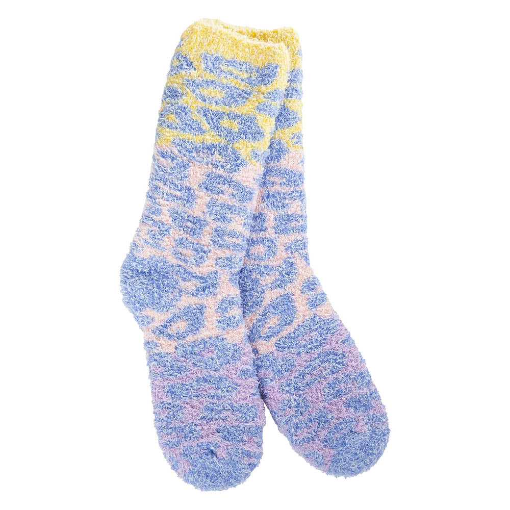 worlds softest fireside crew socks in blue multi leopard