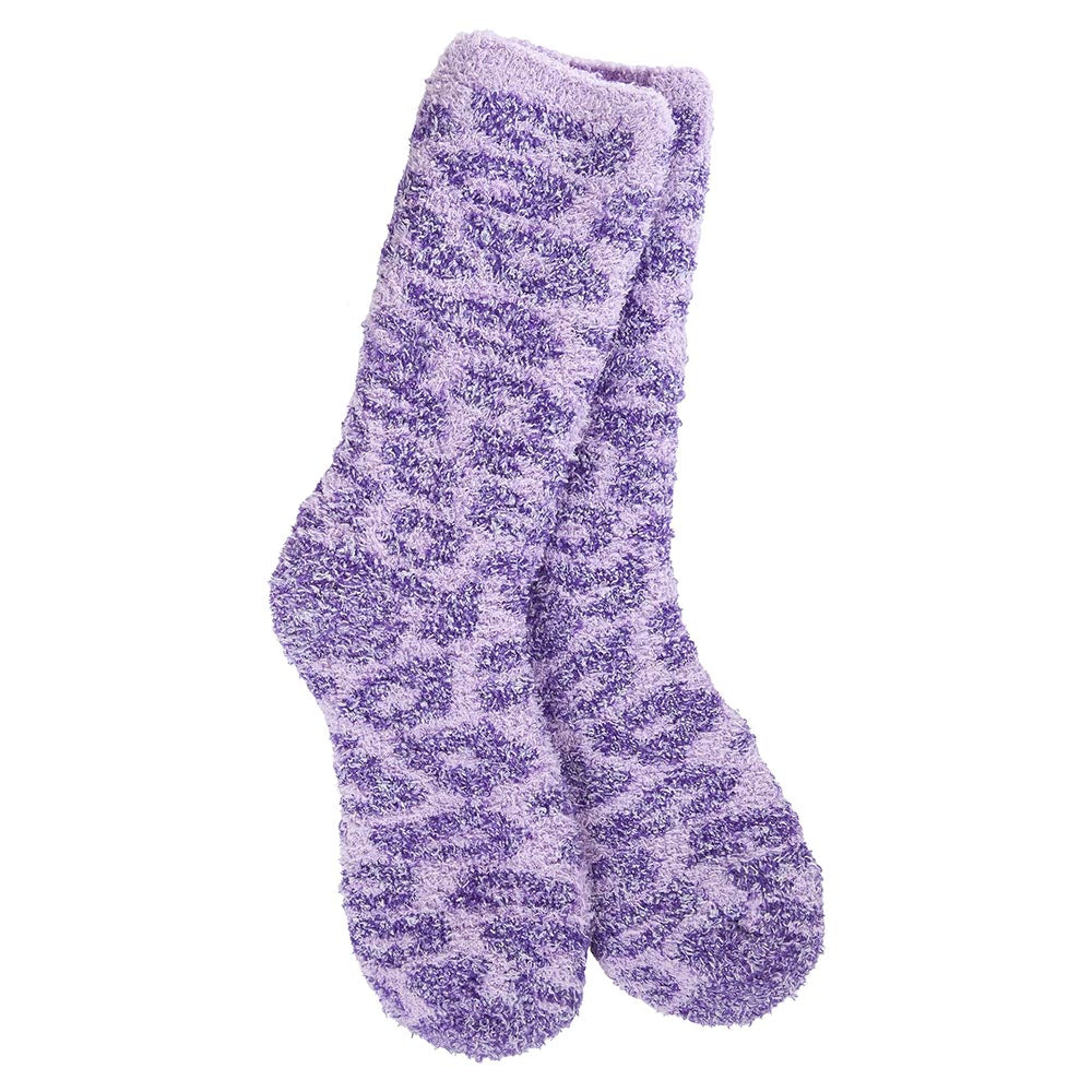 worlds softest fireside crew socks in purple leopard