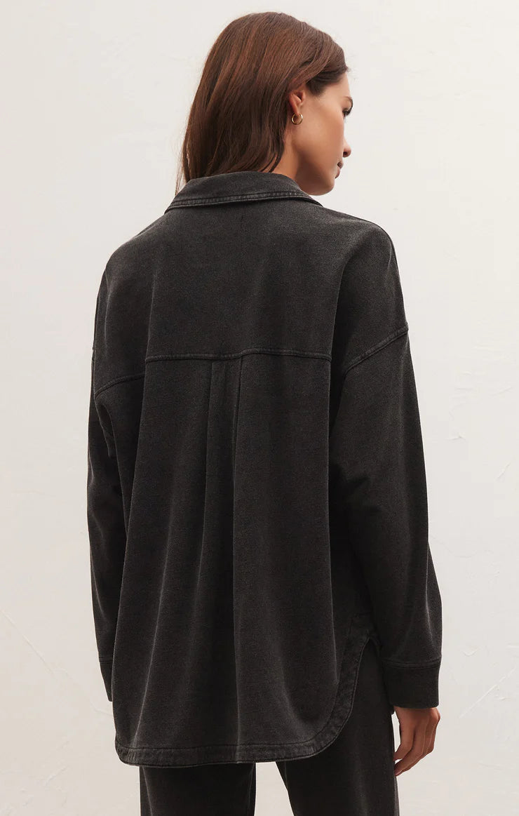 z supply all day knit denim jacket in vintage black - back view