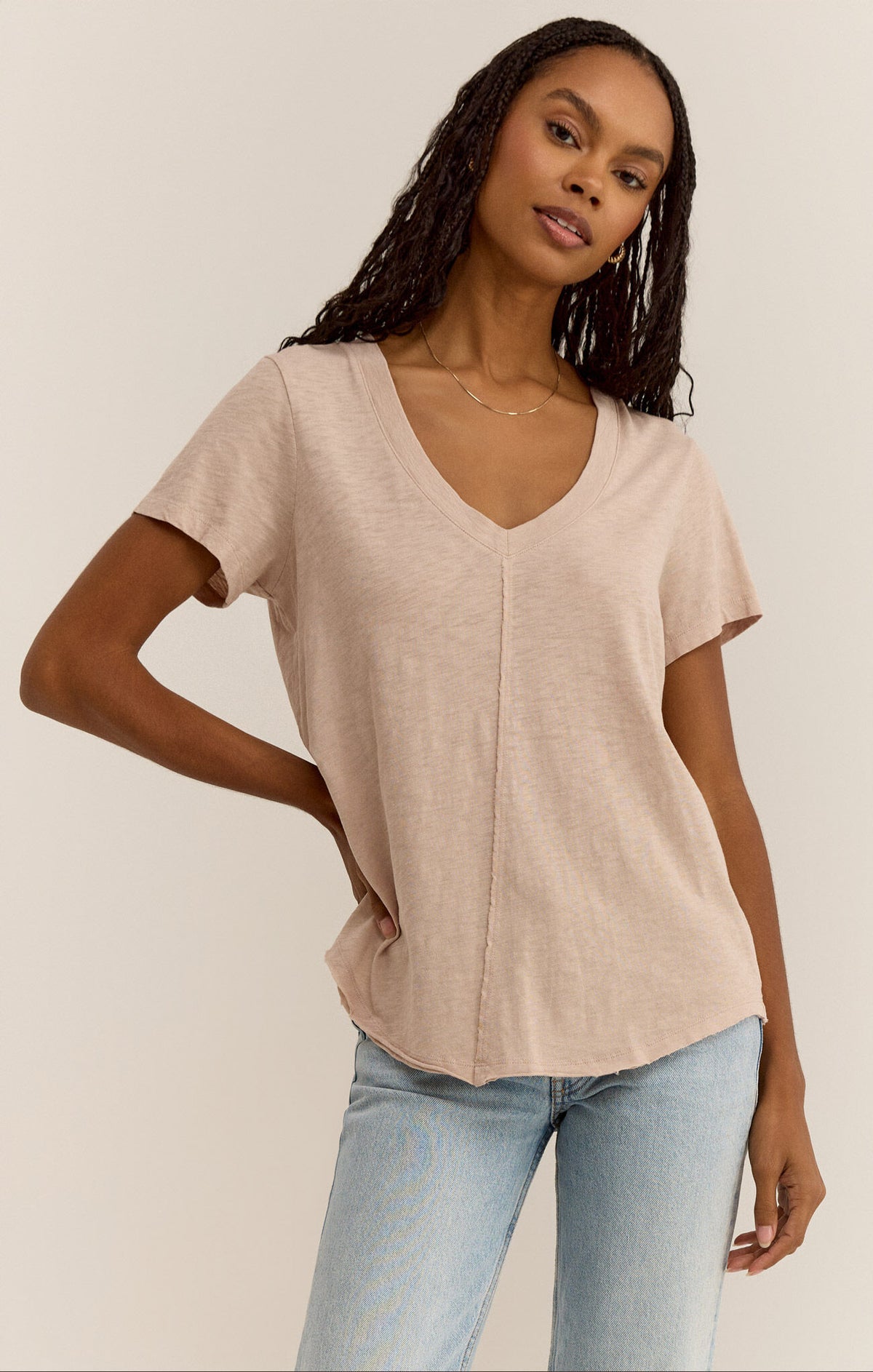 z supply asher v neck tee in putty-front view