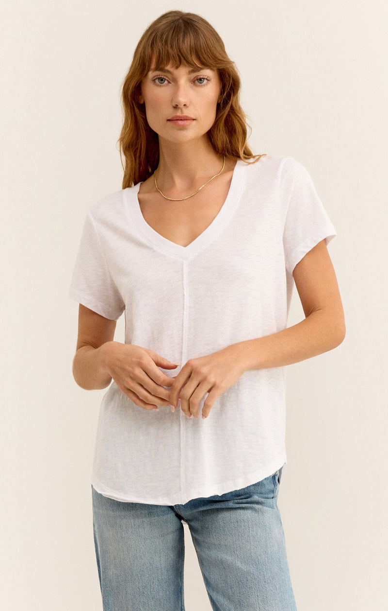 z supply asher v neck tee in white -front view