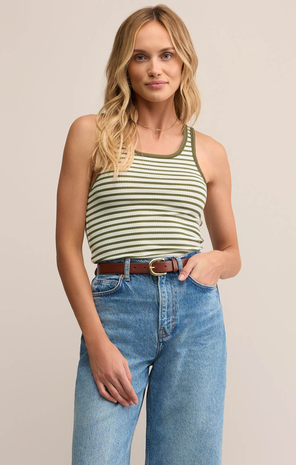Z SUPPLY Classic Striped Scoop Tank Fern