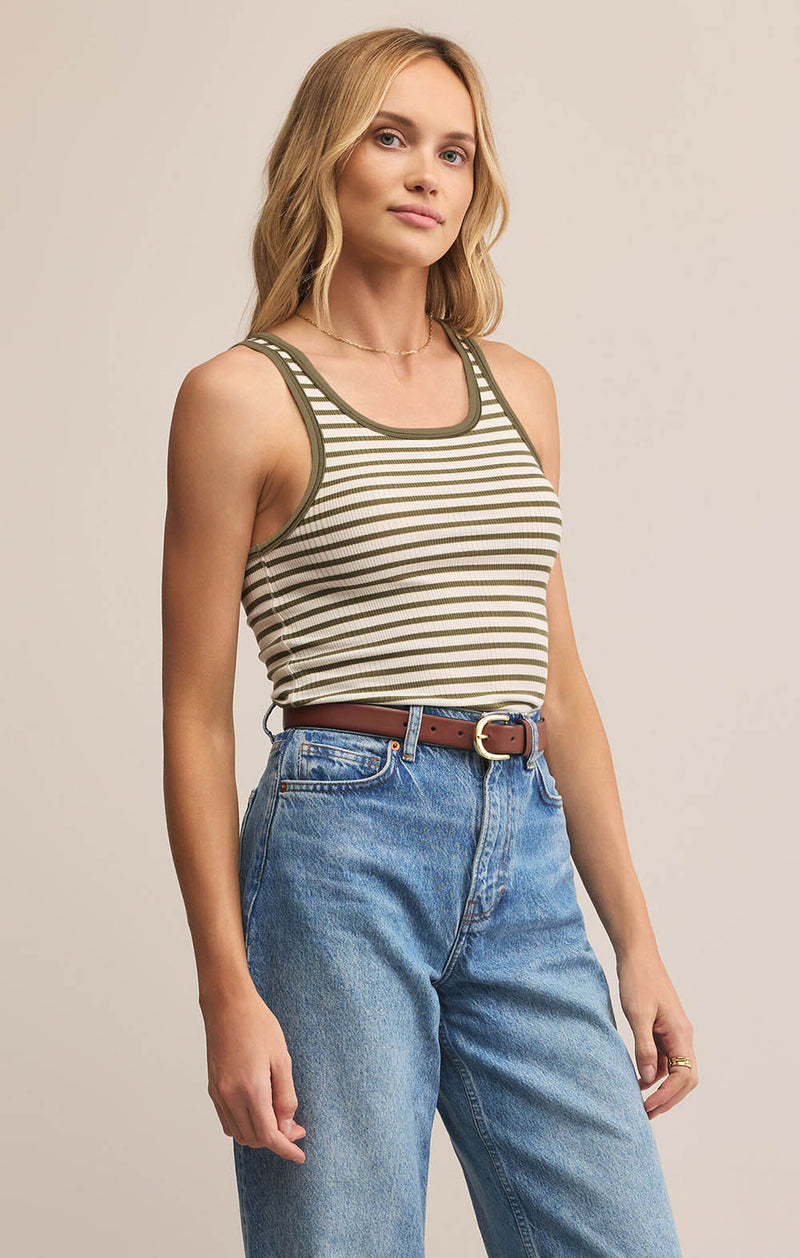 Z SUPPLY Classic Striped Scoop Tank Fern