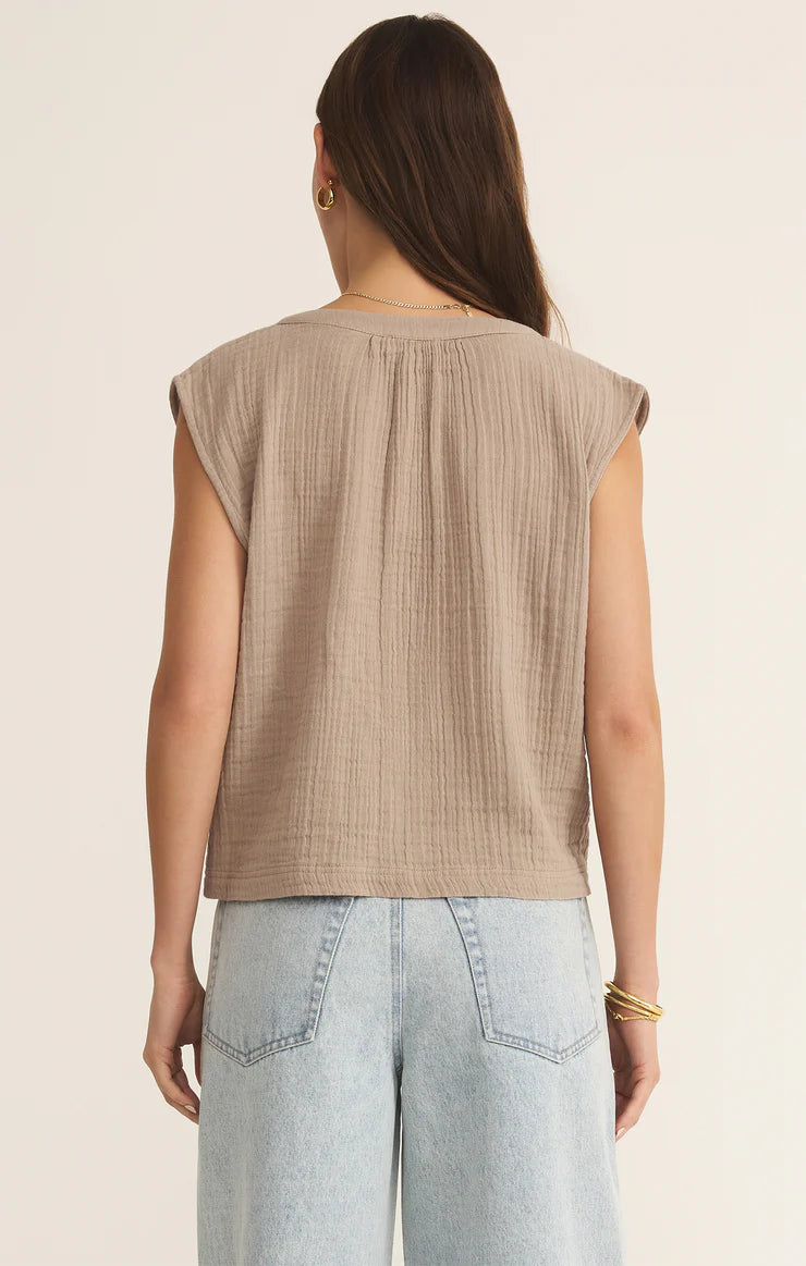 Z SUPPLY Cliffside V-Neck Airy Gauze Top Iced Coffee