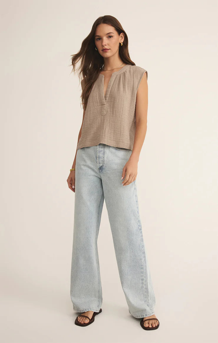 Z SUPPLY Cliffside V-Neck Airy Gauze Top Iced Coffee