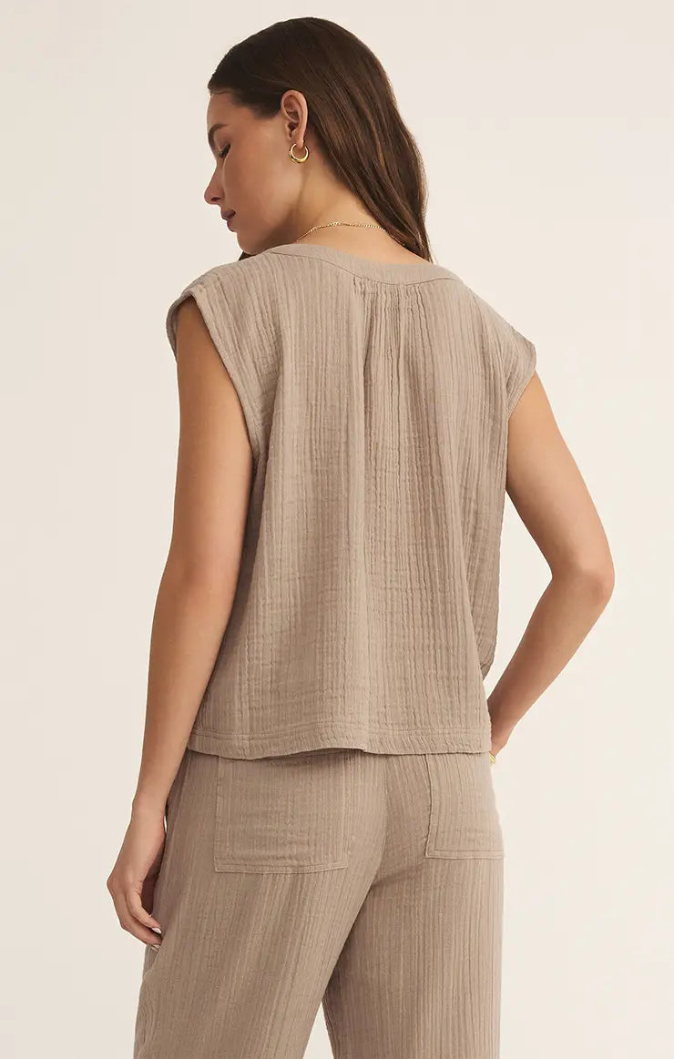 Z SUPPLY Cliffside V-Neck Airy Gauze Top Iced Coffee
