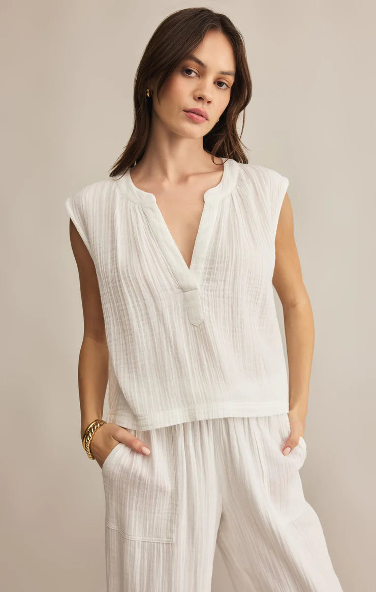 Z SUPPLY Cliffside V-Neck Airy Gauze Top White