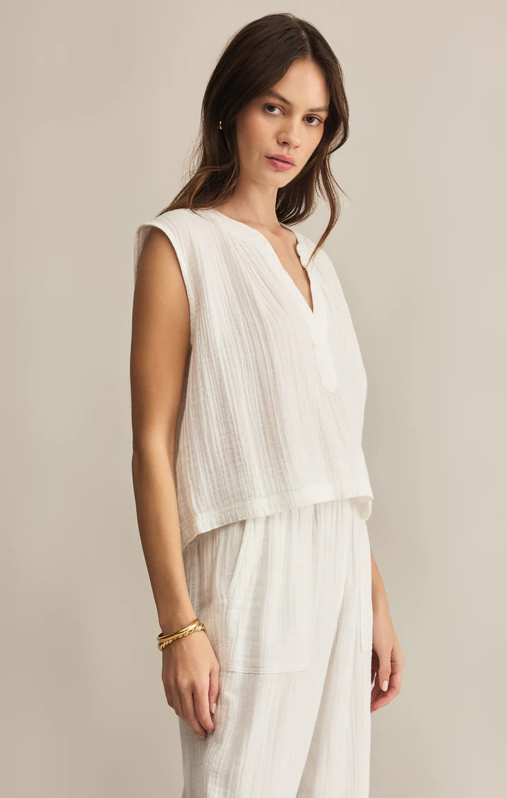Z SUPPLY Cliffside V-Neck Airy Gauze Top White