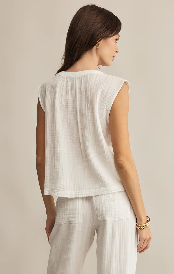 Z SUPPLY Cliffside V-Neck Airy Gauze Top White