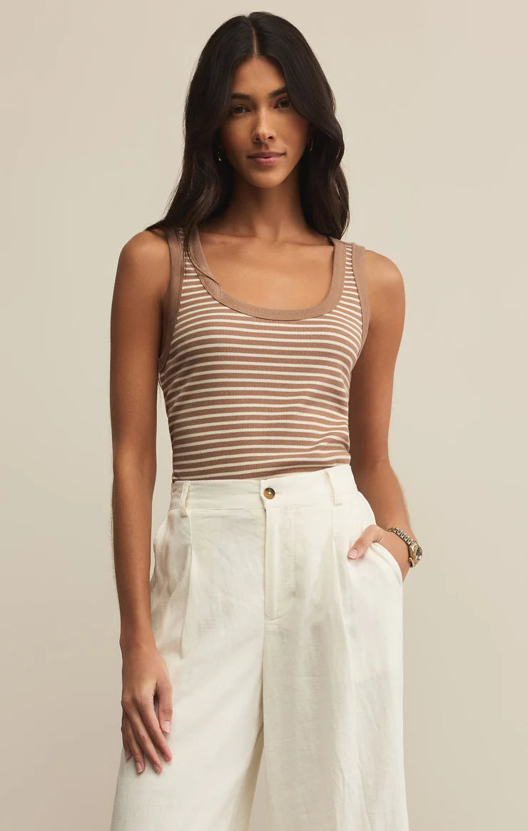 Z SUPPLY Elin Stripe Rib Tank in iced coffee