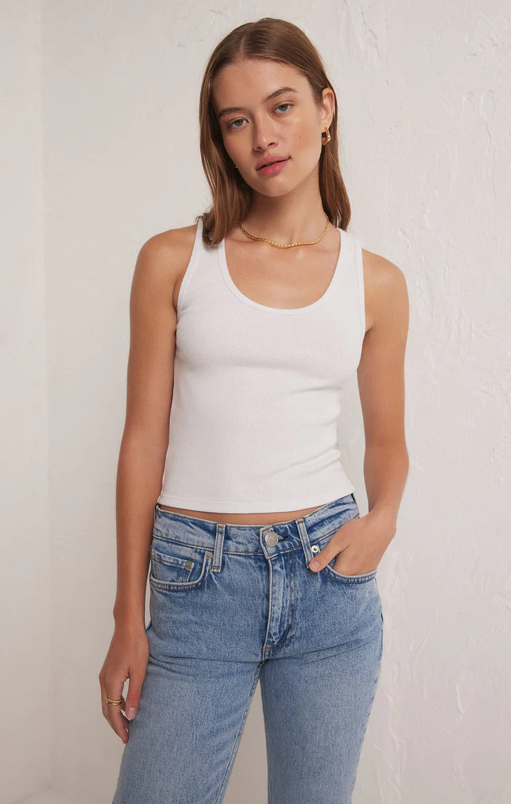 z supply essy rib tank top in white-front