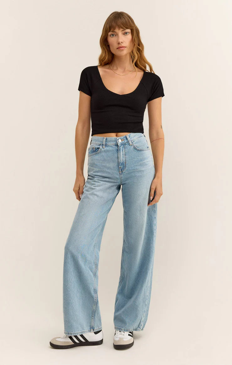 z supply kallen rib cropped tee in black