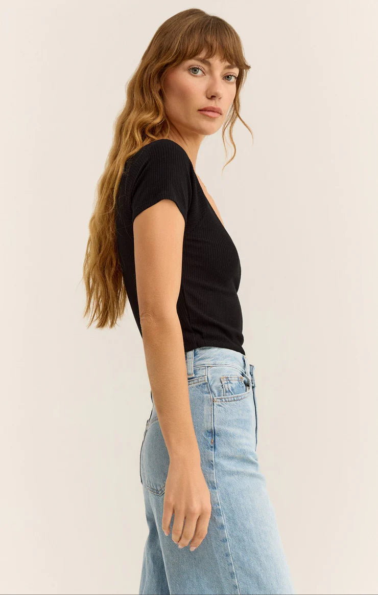 z supply kallen rib cropped tee in black-side