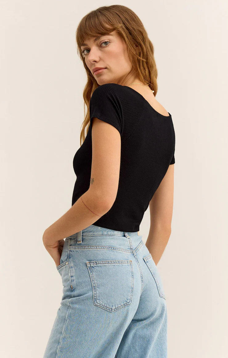 z supply kallen rib cropped tee in black-back