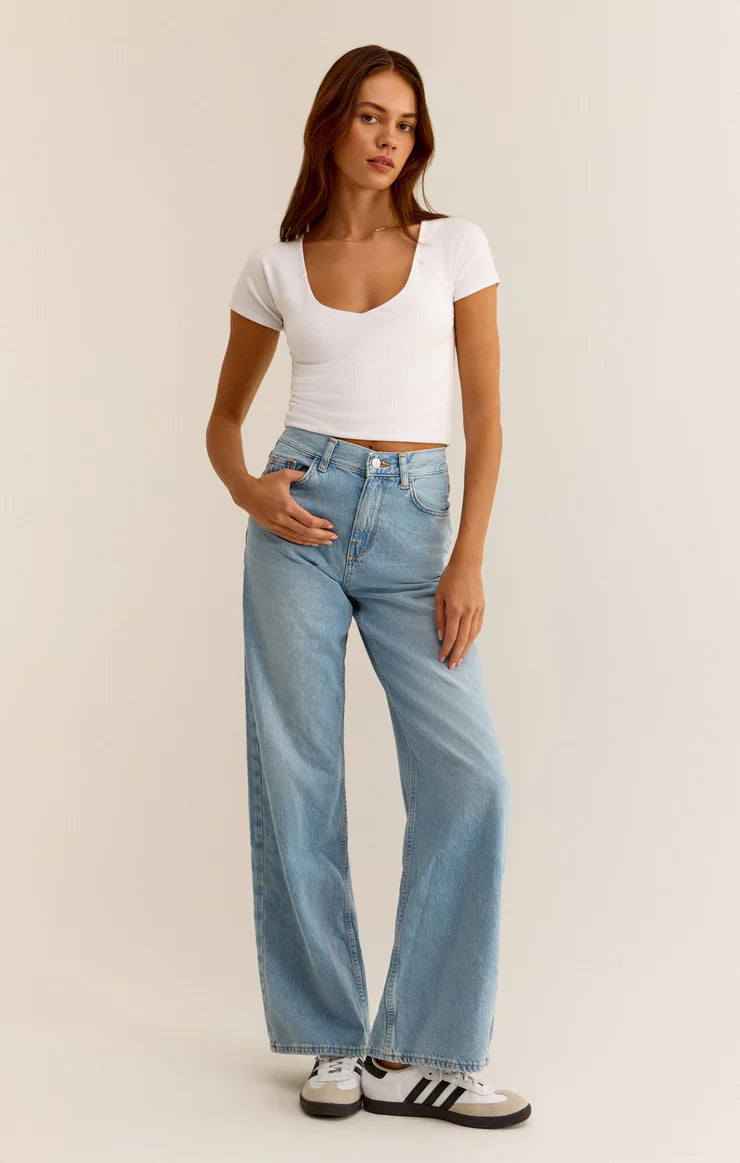 z supply kallen rib cropped tee in white-model