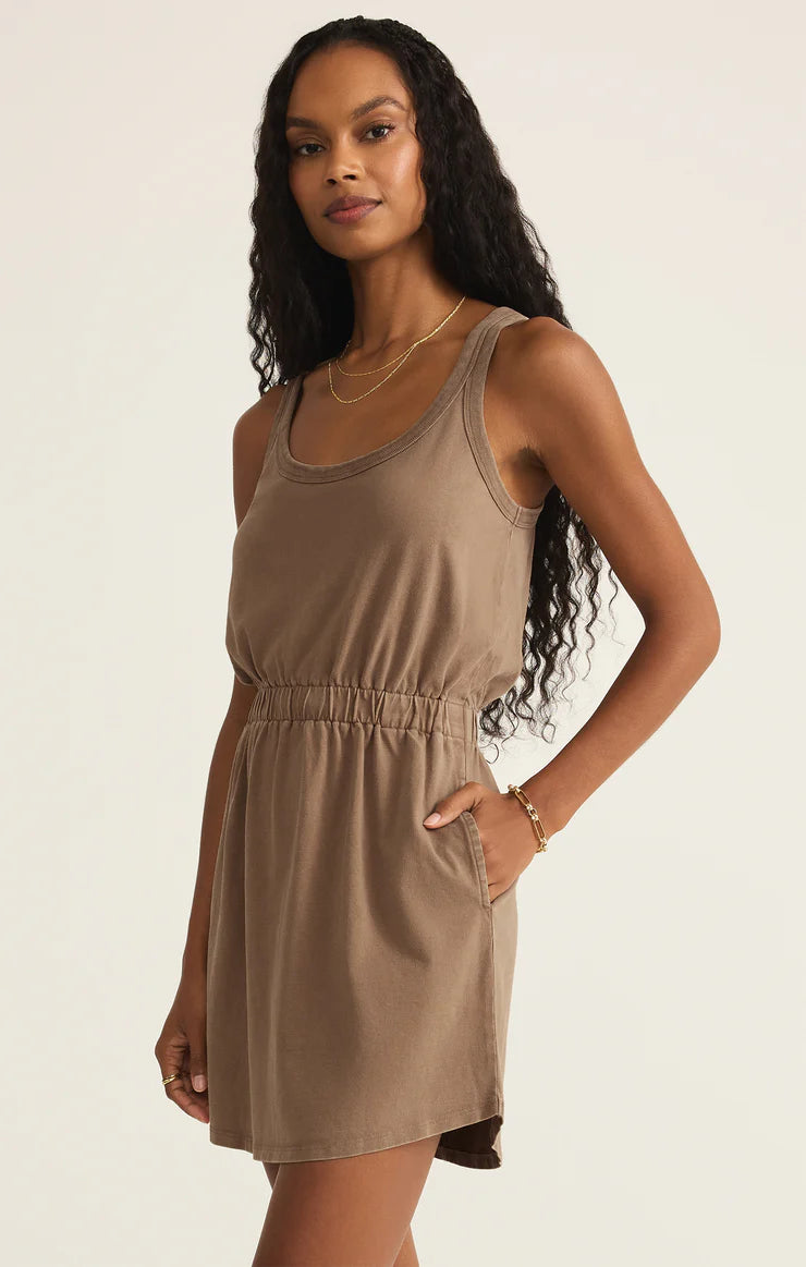 Z SUPPLY Keegan Slub Jersey Mini Dress Iced Coffee