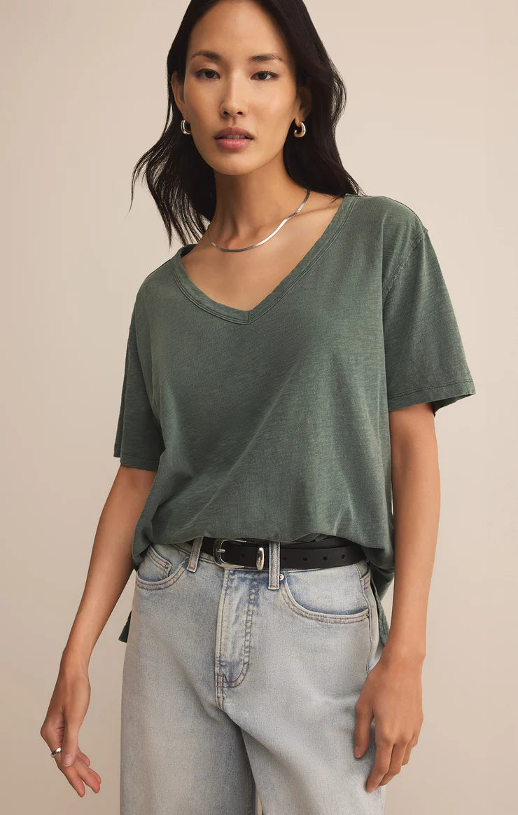 Z SUPPLY Lively Slub V-Neck Tee in hunter green