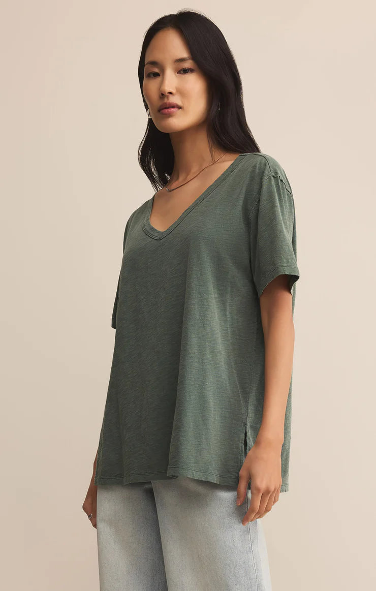 Z SUPPLY Lively Slub V-Neck Tee in hunter green
