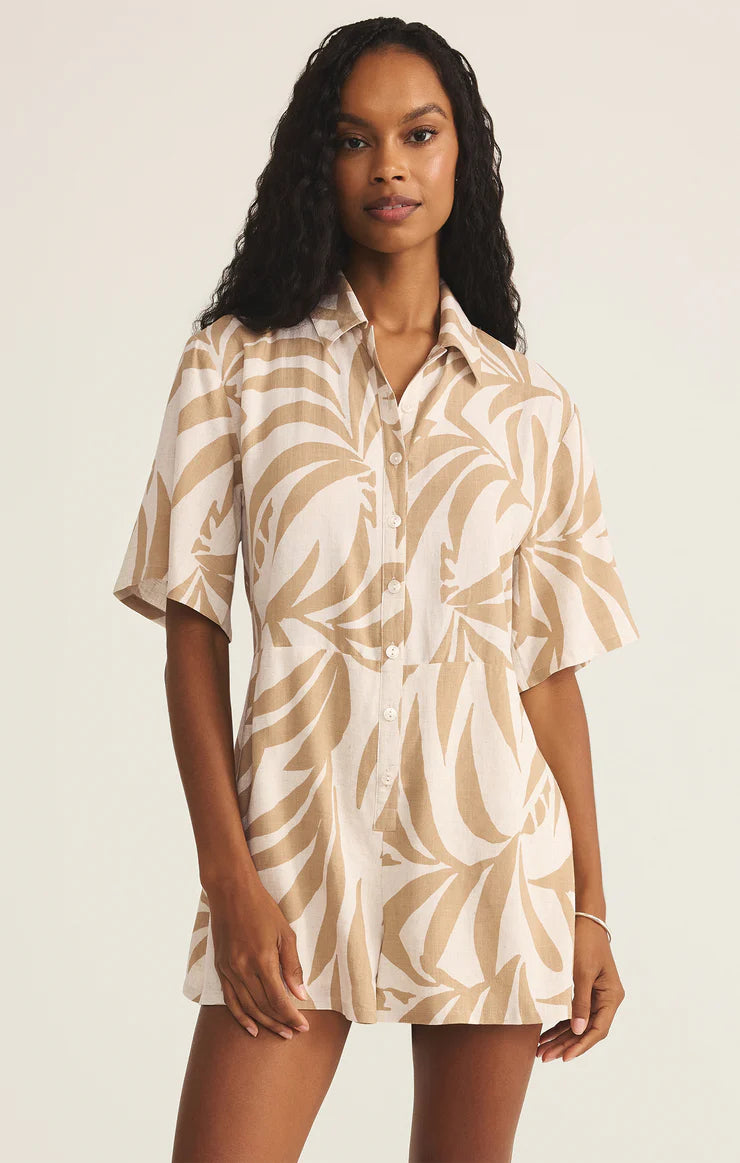 Z SUPPLY Marcel Tropical Palm Romper in santal