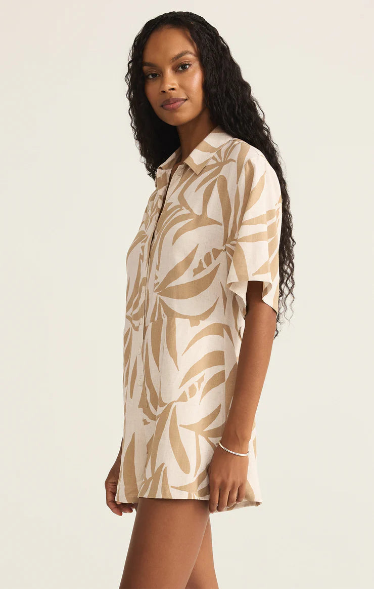 Z SUPPLY Marcel Tropical Palm Romper in santal