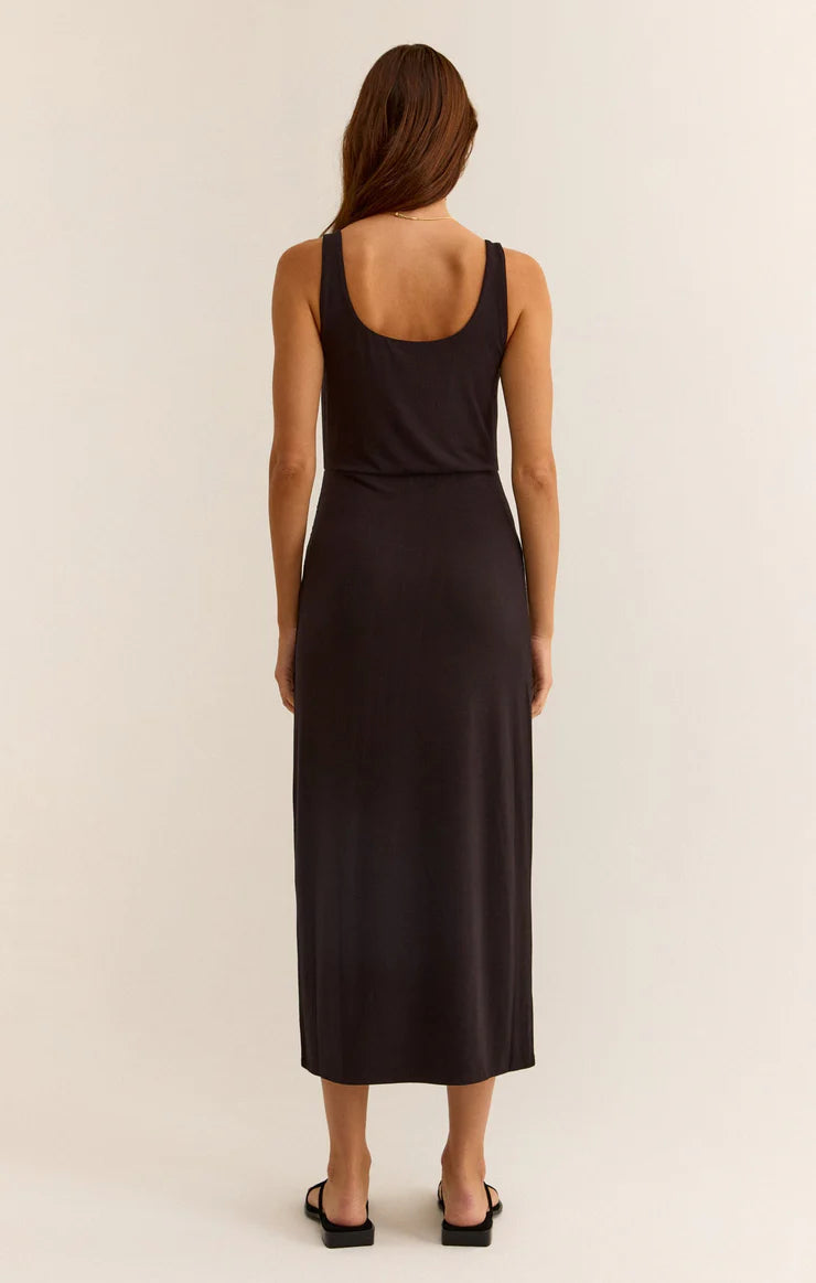 z supply melbourone midi dress in black-back view
