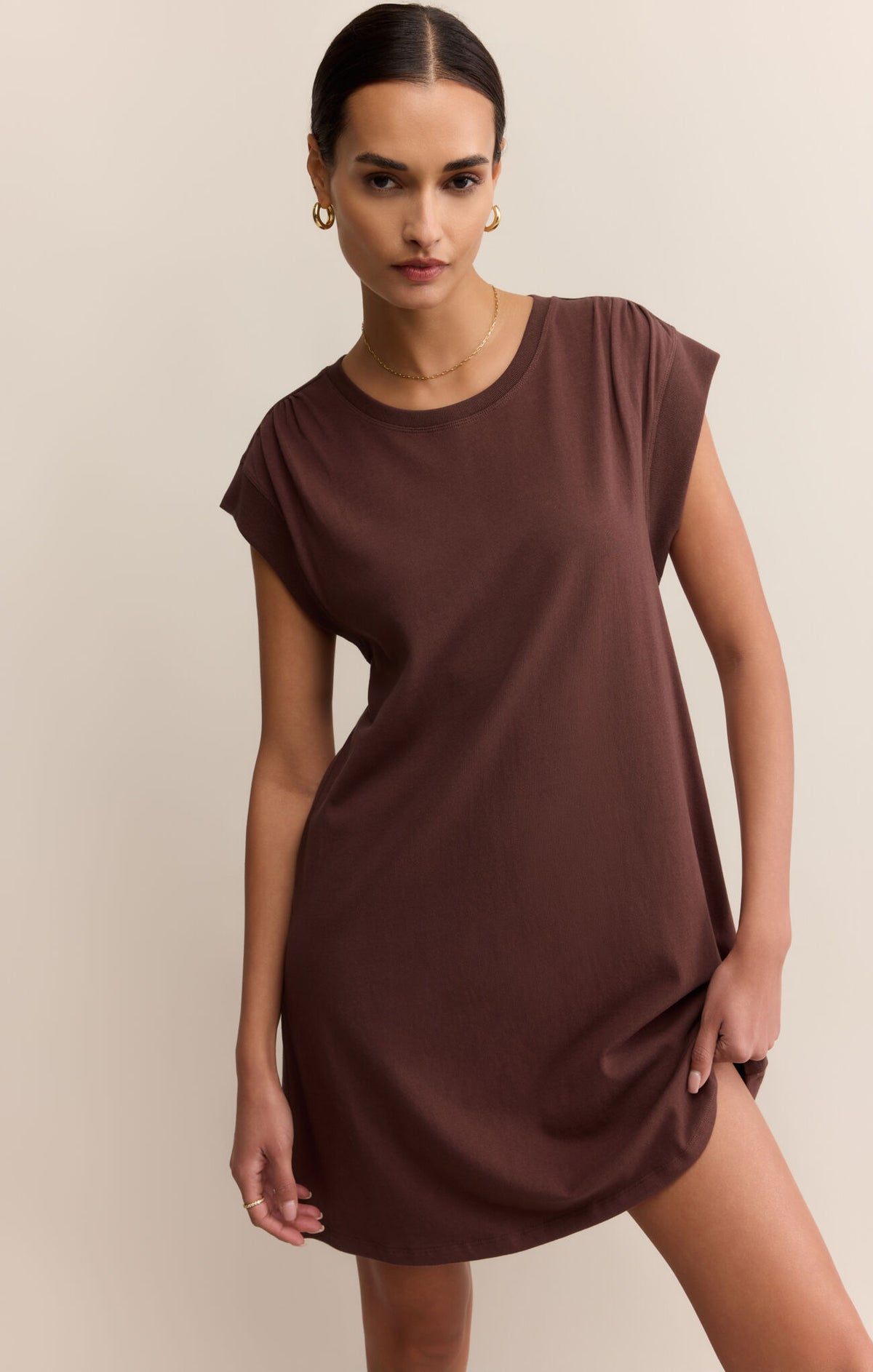 Z SUPPLY Routine Shift Mini Dress in sandalwood