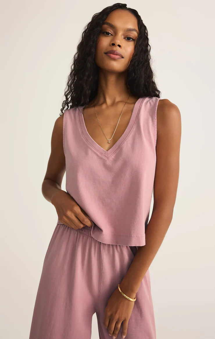 Z SUPPLY Sloane V-Neck Top Pink Smoke