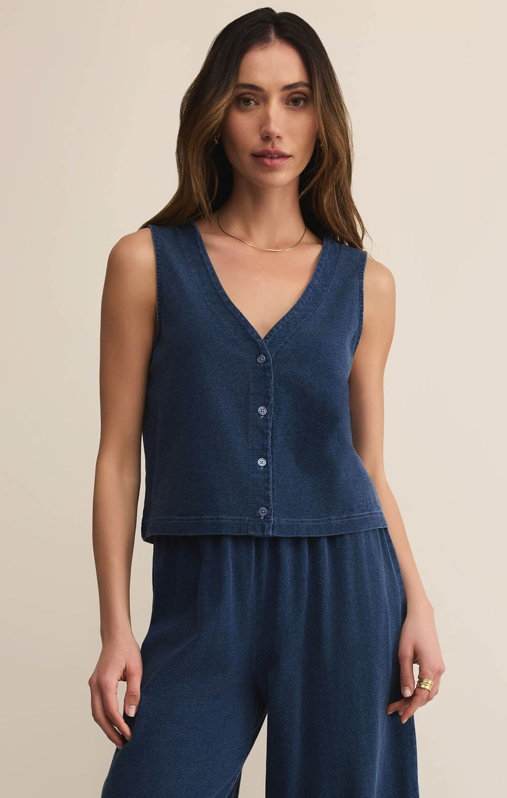 Z SUPPLY Solace Jersey Denim Top Indigo