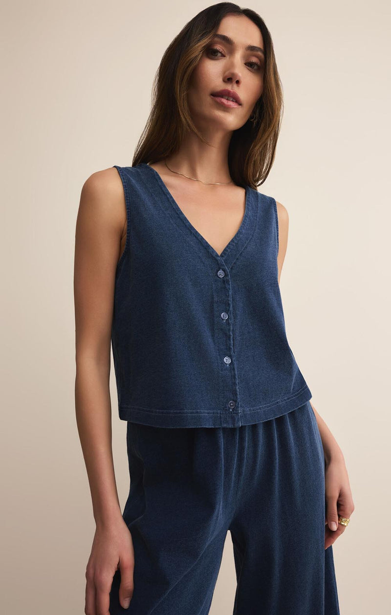 Z SUPPLY Solace Jersey Denim Top Indigo