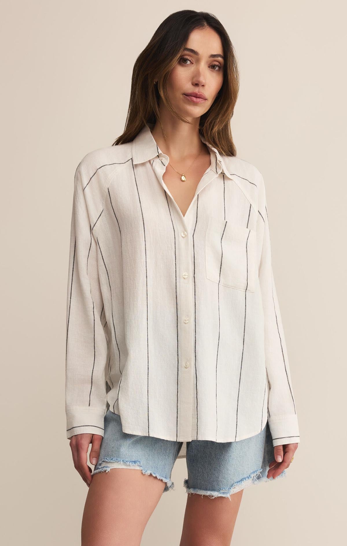 Z SUPPLY Perfect Linen Striped Top White