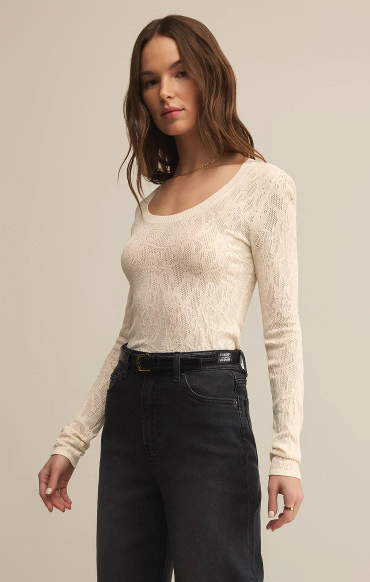 Z SUPPLY Tibi Scoop Mesh Sweater in crystal