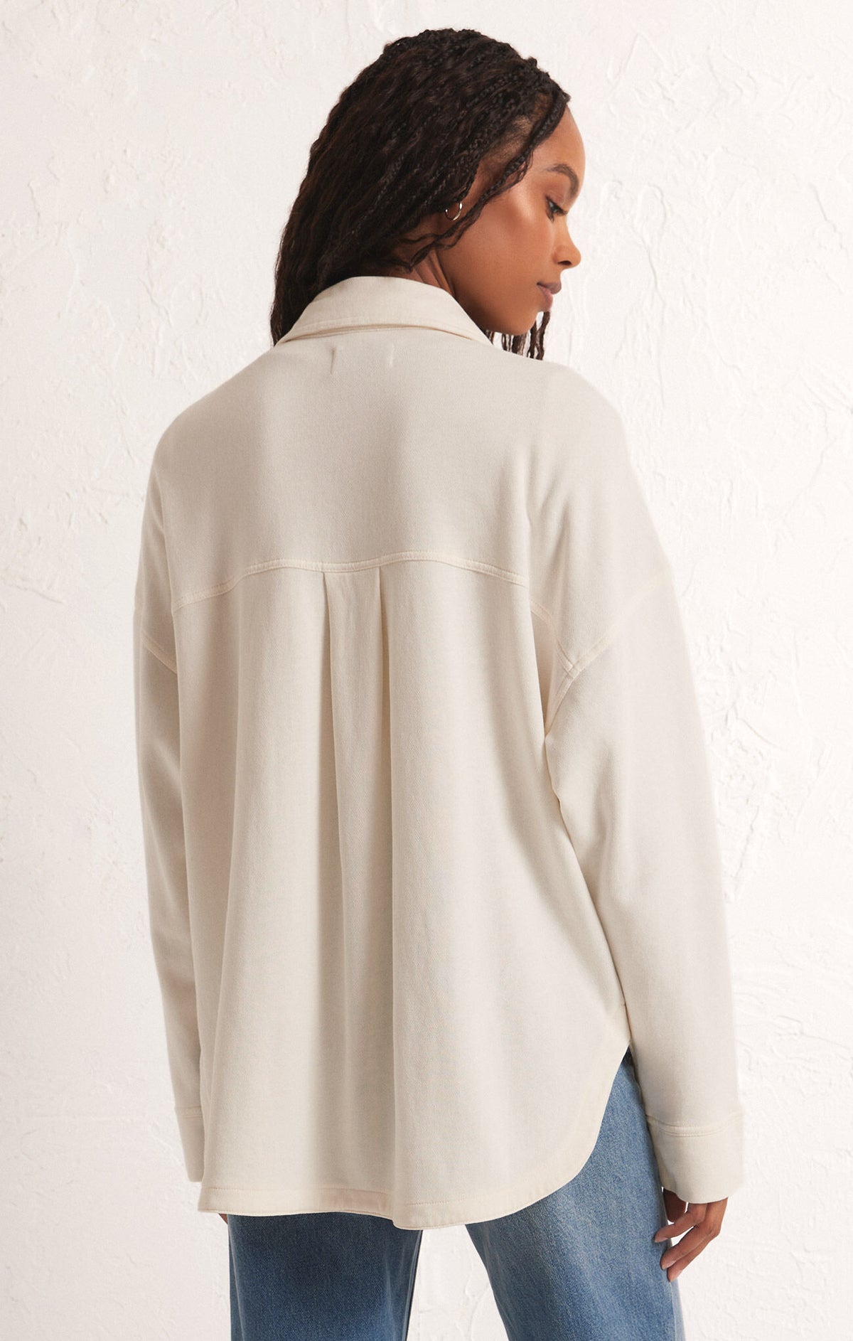 z supply all day knit jacket in sandstone - back view