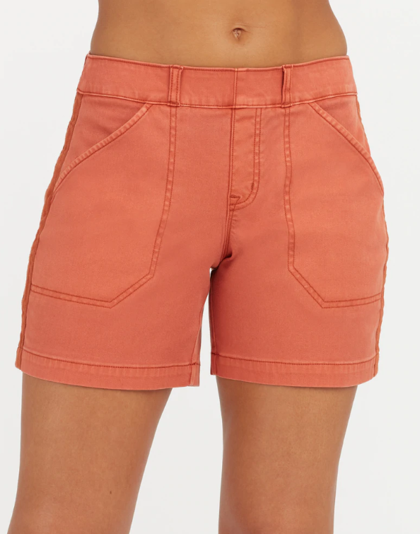 spanx 6 inch stretch twill shorts in spiced orange-front view