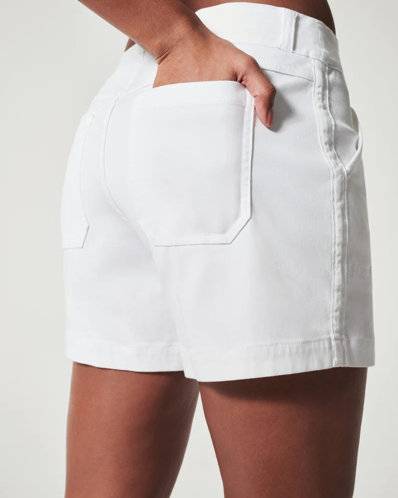 spanx stretch twill shorts in bright white-back
