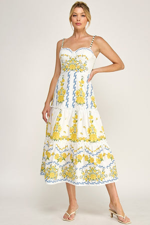 Golden Field Floral Midi Dress