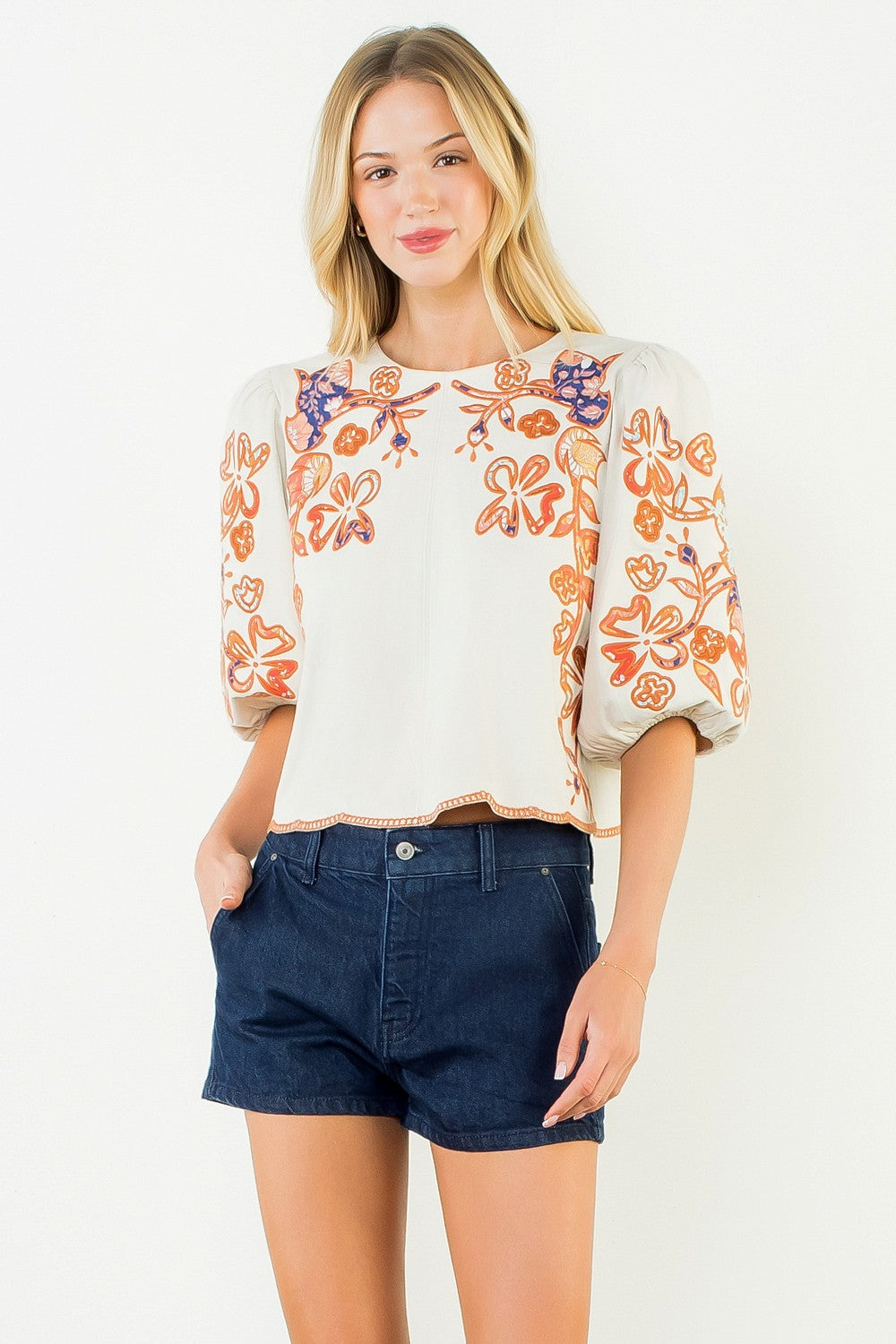 Botanical Garden Embroidered Puff Sleeve Top – Bliss