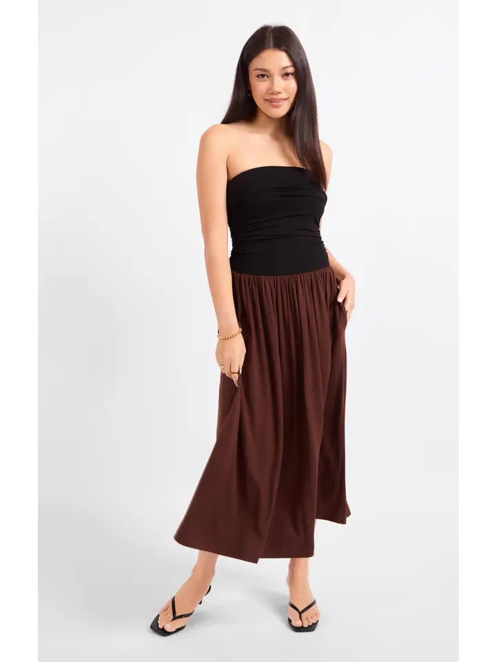 Hot Coffee Strapless Midi Dress