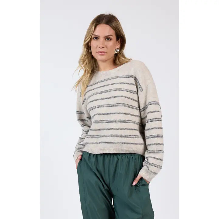 Open Windows Striped Sweater in grey multi-front