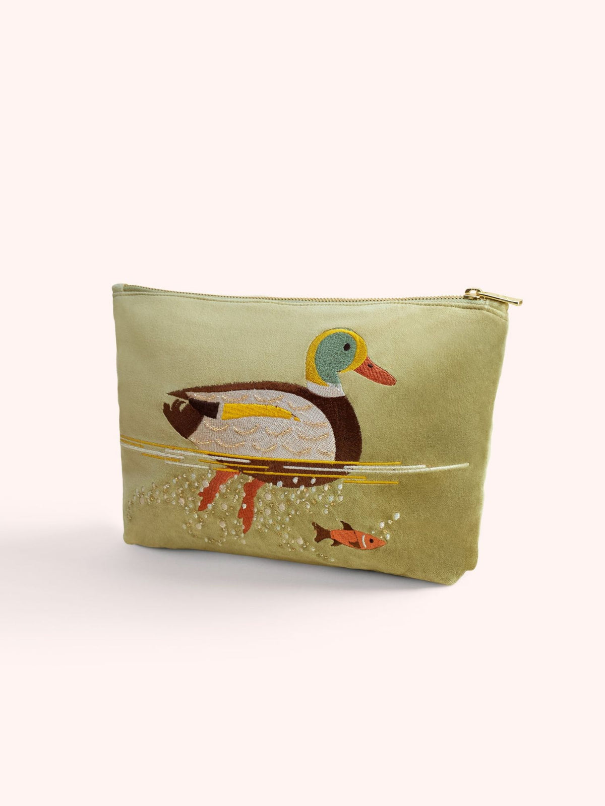 Duck Embroidered & Beaded Zip Pouch