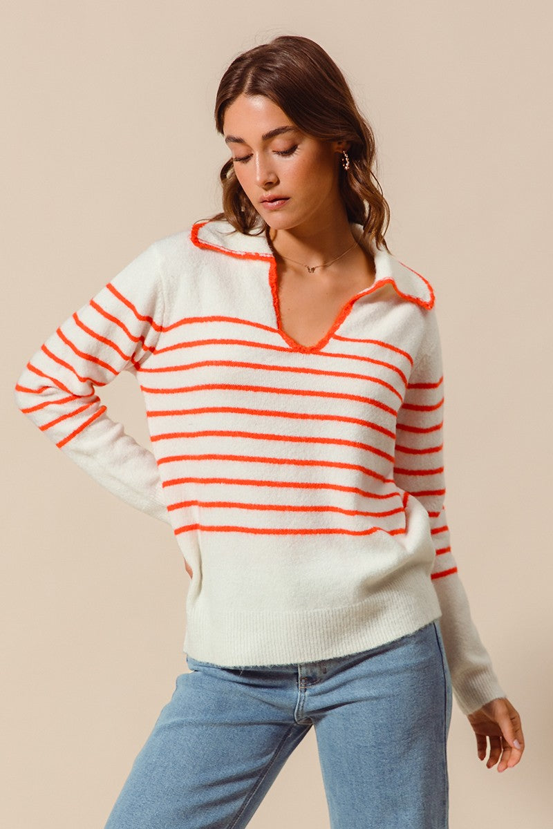 polo stripe sweater in orange and white-front